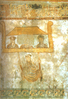 바울의 탈출 : 9세기의 벽화로 전형적인 카롤링 왕조의 것이다.