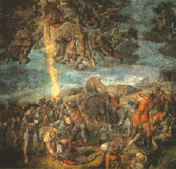 바울의 회심 : 미켈란젤로 작  이교도였던 사울이 교회 신도들을  박해하기 
위해서 다메섹으로 가는 장면을 묘사한 것(행 9:3-6).프레스코. 625*661cm.